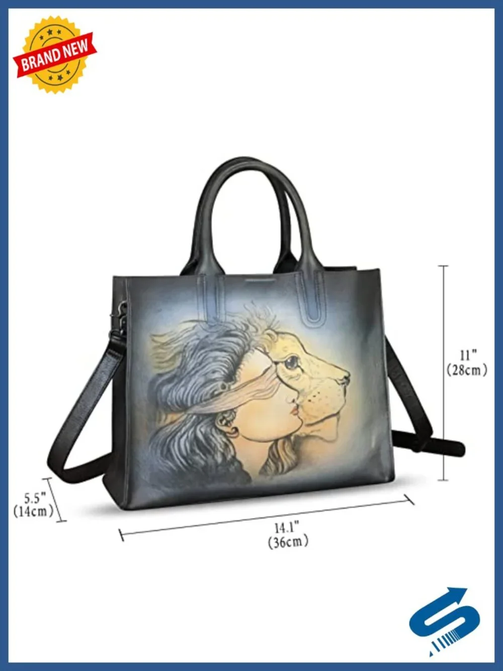 Genuine Leather Hand Painted Top Handle Satchel Handbag Crossbody Work Tote